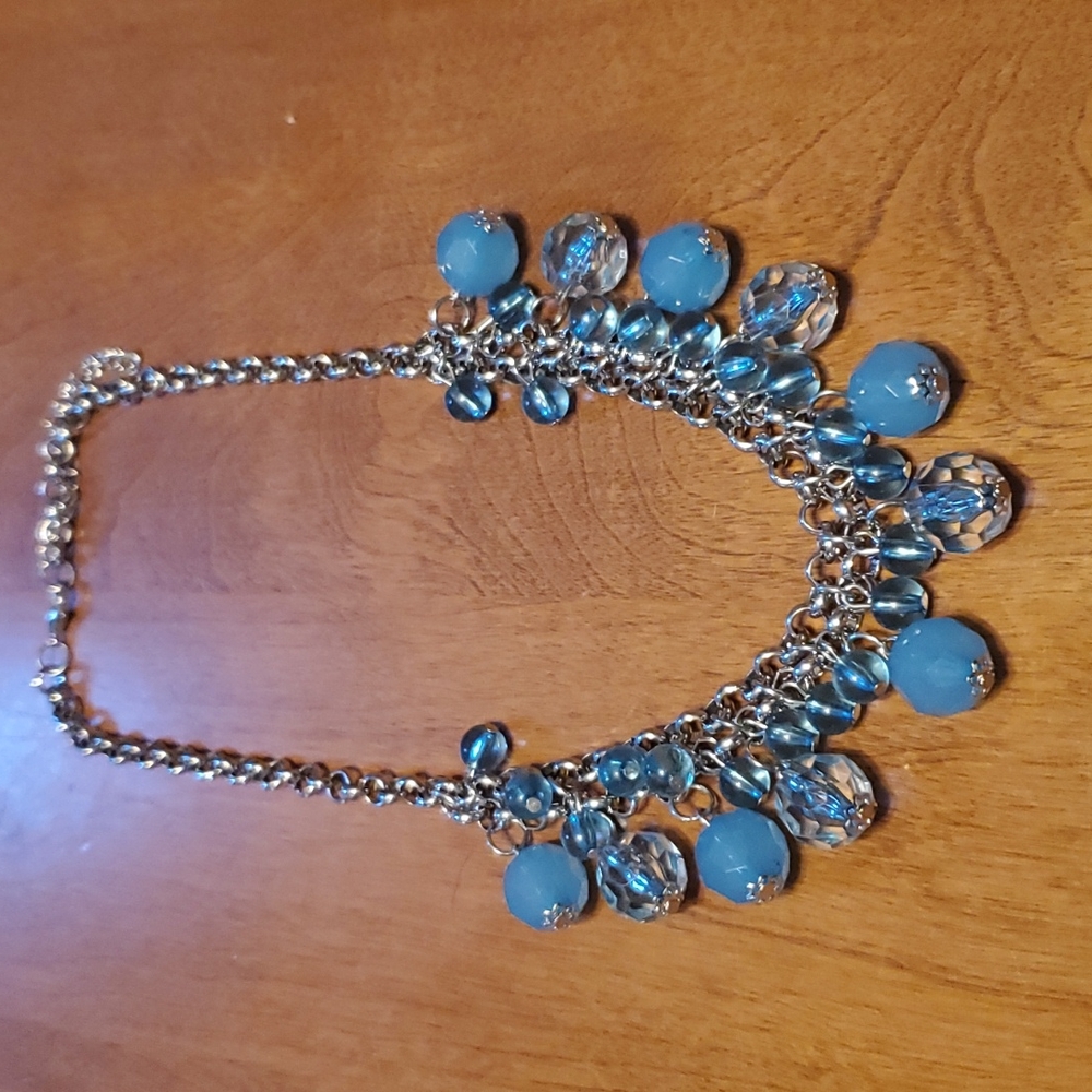 Paparazzi light aqua gemstone beaded silver necklace.